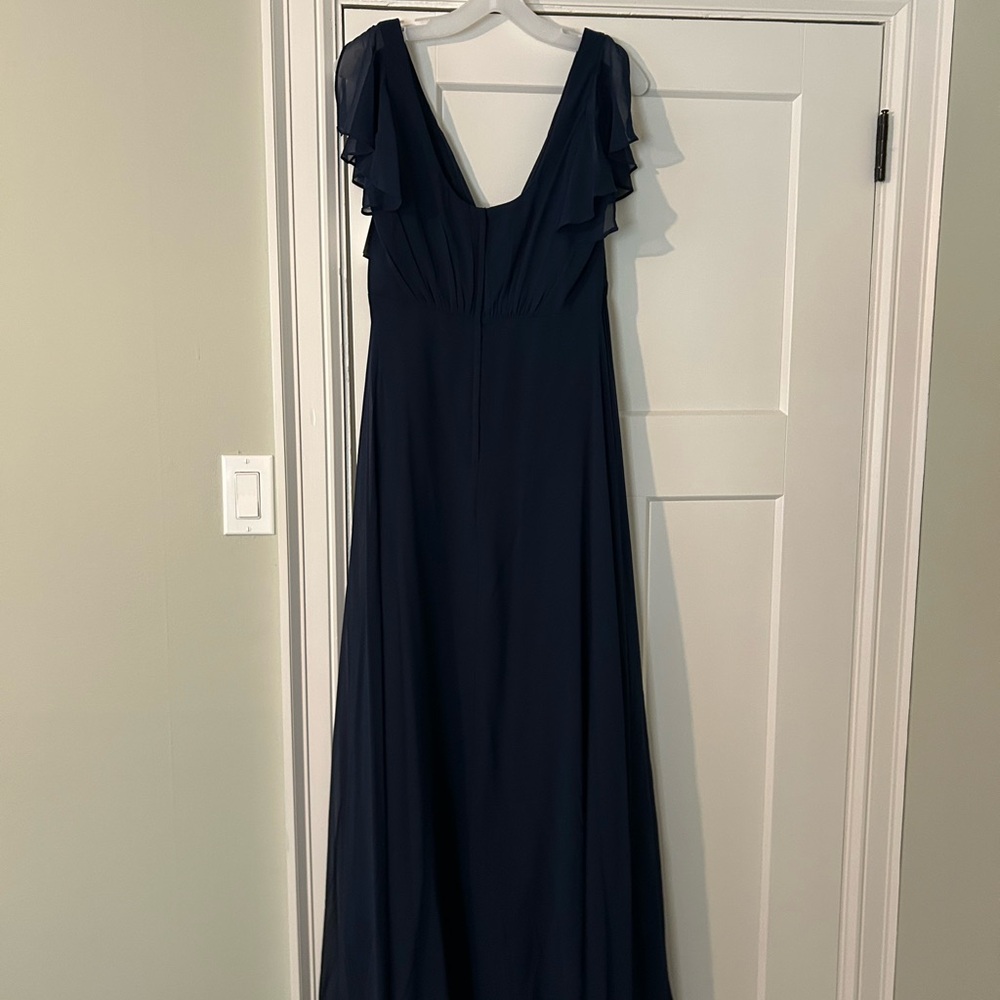 David's Bridal Blue Maxi Gown with Flutter Sleeves for Weddings - Picture 2 of 5